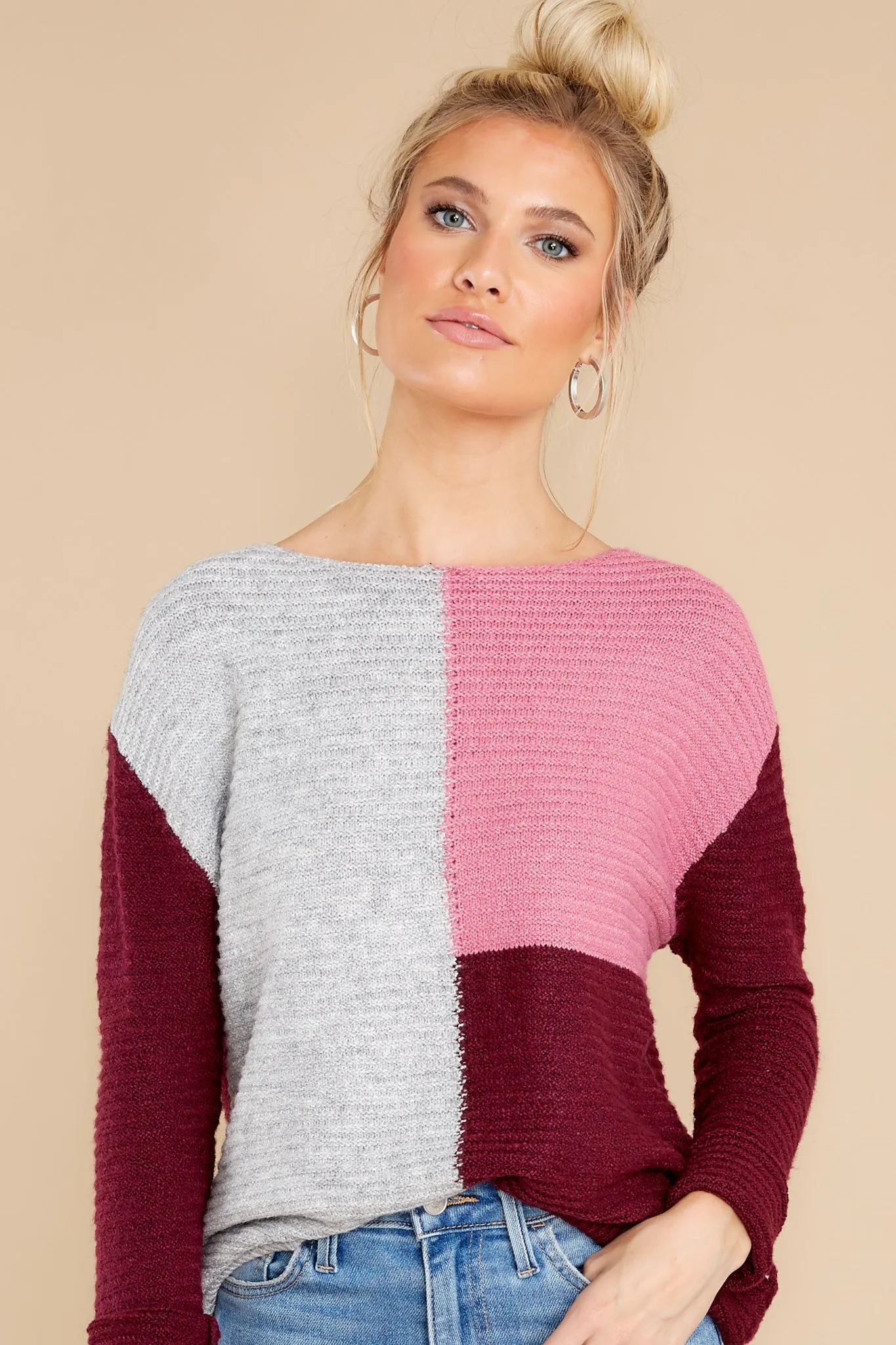 Memorable Outings Plum Colorblock Sweater