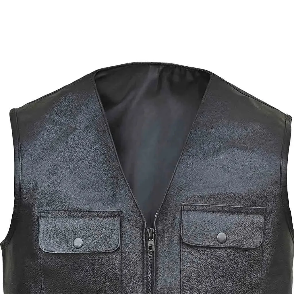 Mens Black Genuine Leather Hunting Vest