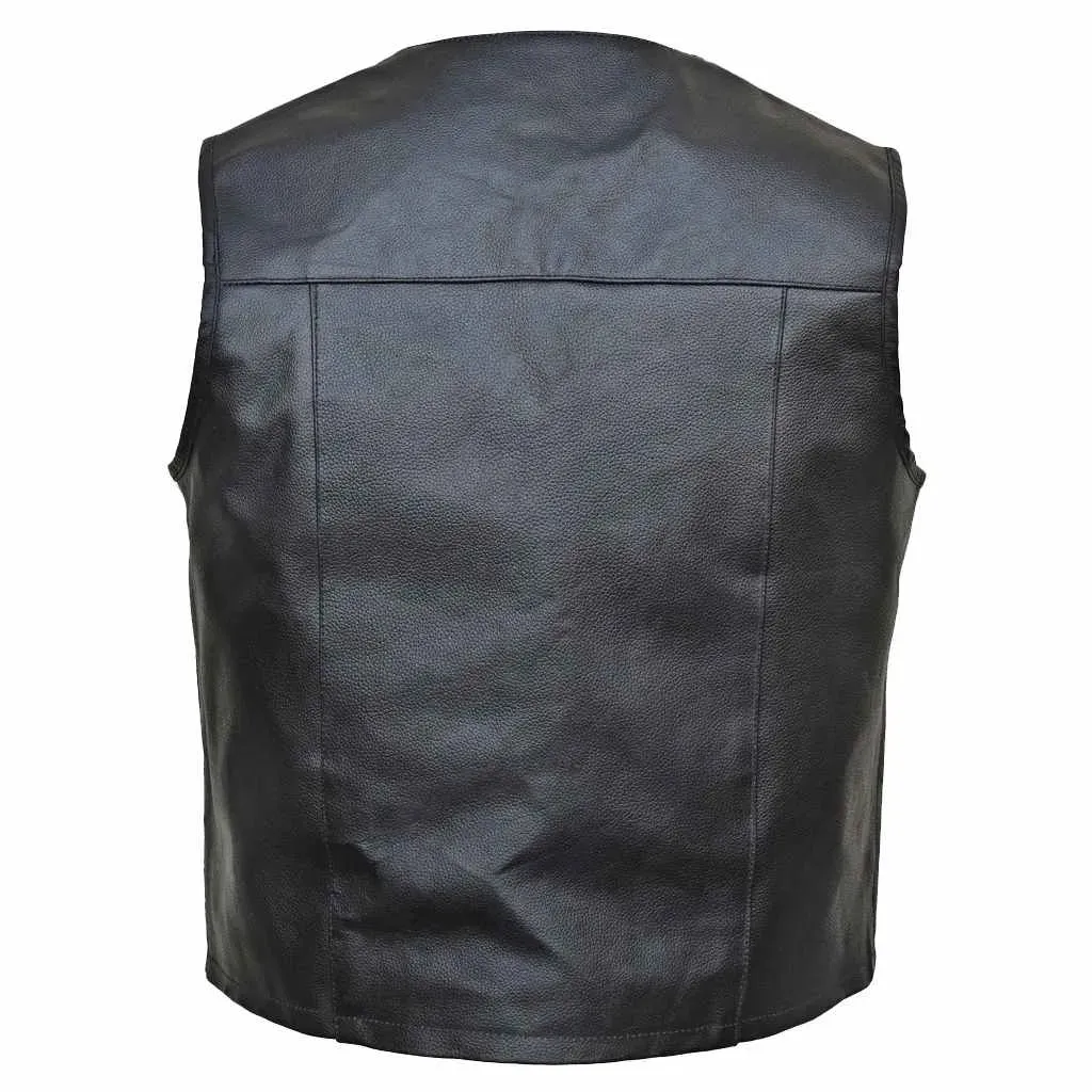 Mens Black Genuine Leather Hunting Vest