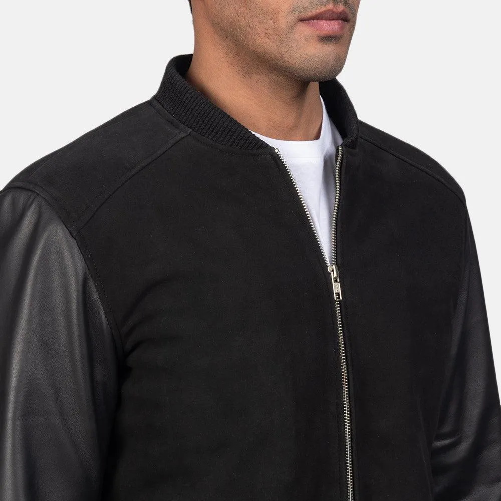 Mens Blain Black Hybrid Bomber Jacket