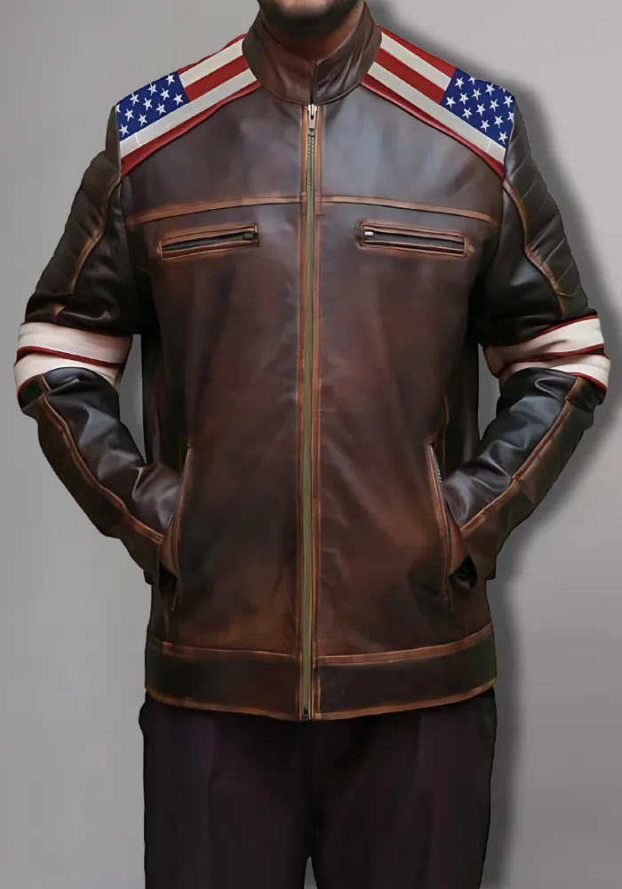 Men's Independence Day Flag Brown Jacket