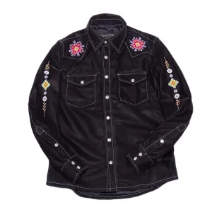 Men's Leather Jacket with Various Totem Embroidery - Slim Fit