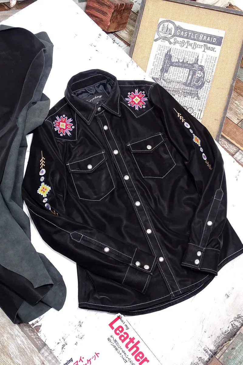 Men's Leather Jacket with Various Totem Embroidery - Slim Fit