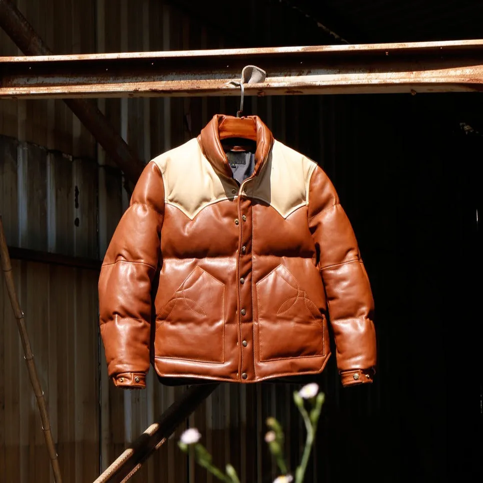 Men's Rust Designer Puffer Leather Jacket - Brando