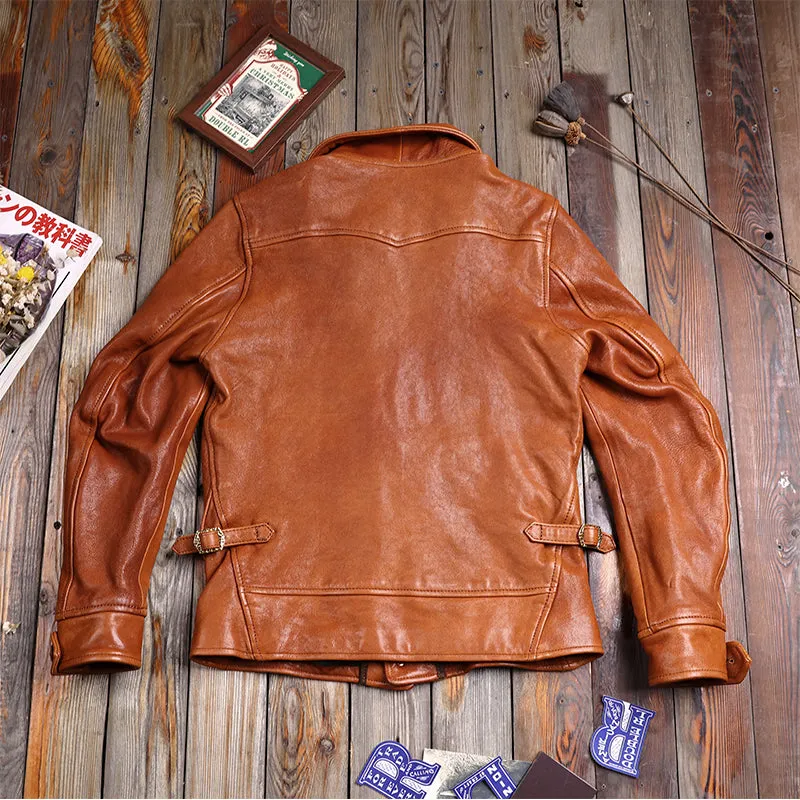 Men's Shawl Collar Cossack Leather Jacket