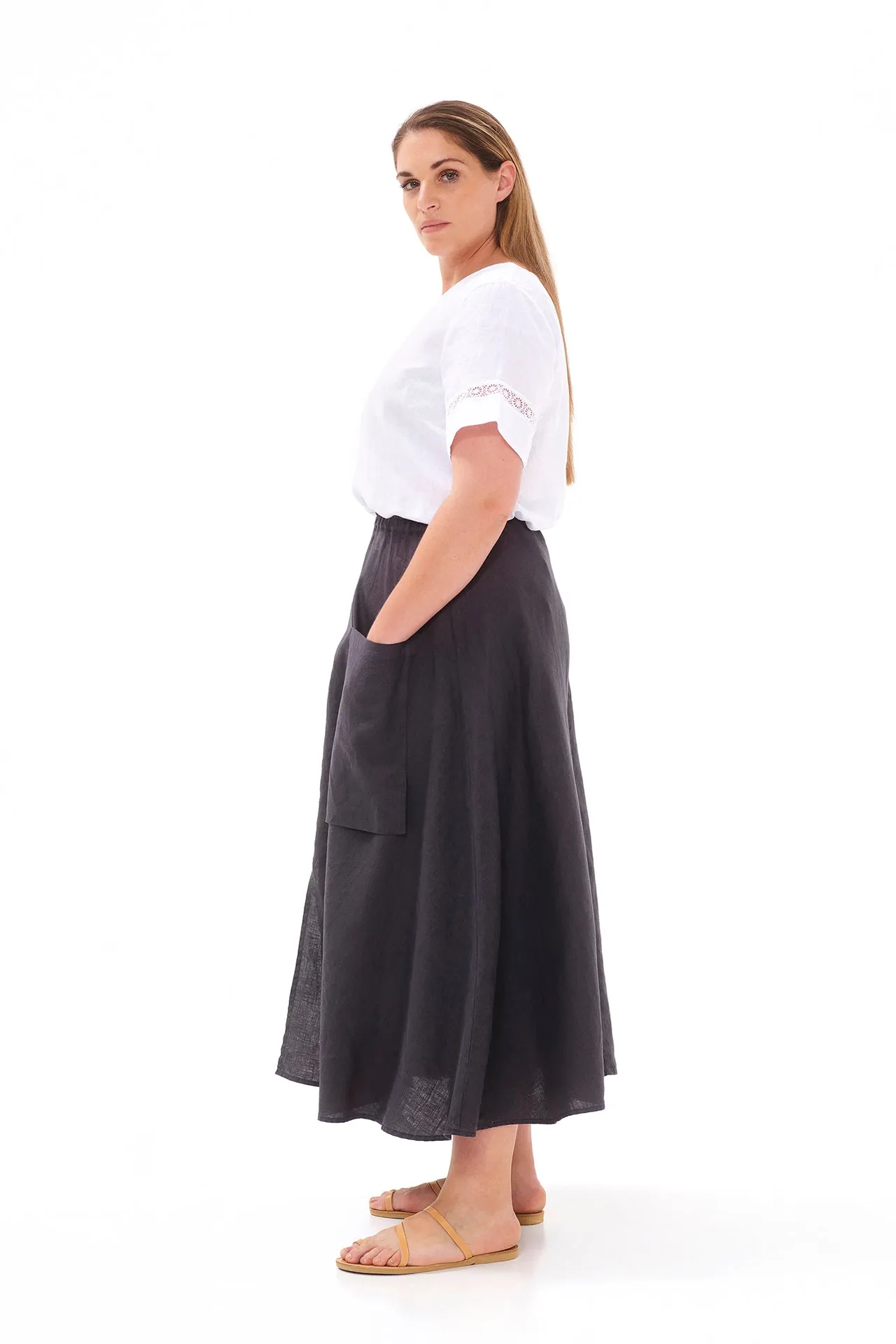 Midi Linen Skirt Dark Grey