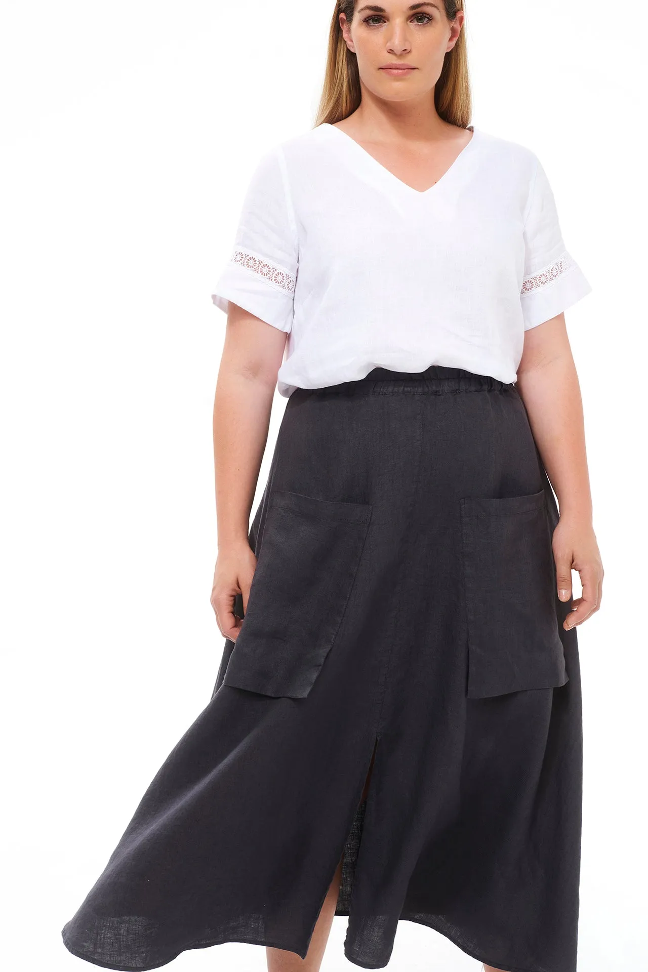 Midi Linen Skirt Dark Grey