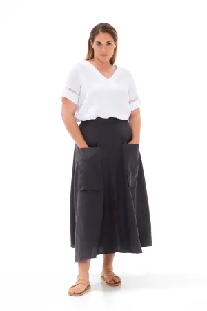 Midi Linen Skirt Dark Grey