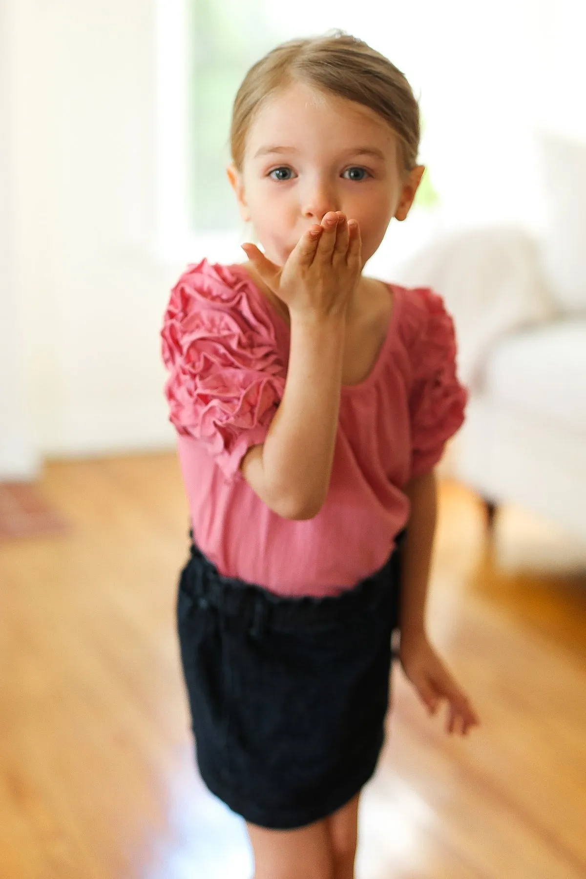 Rose Crepe Tiered Ruffle Sleeve Blouse