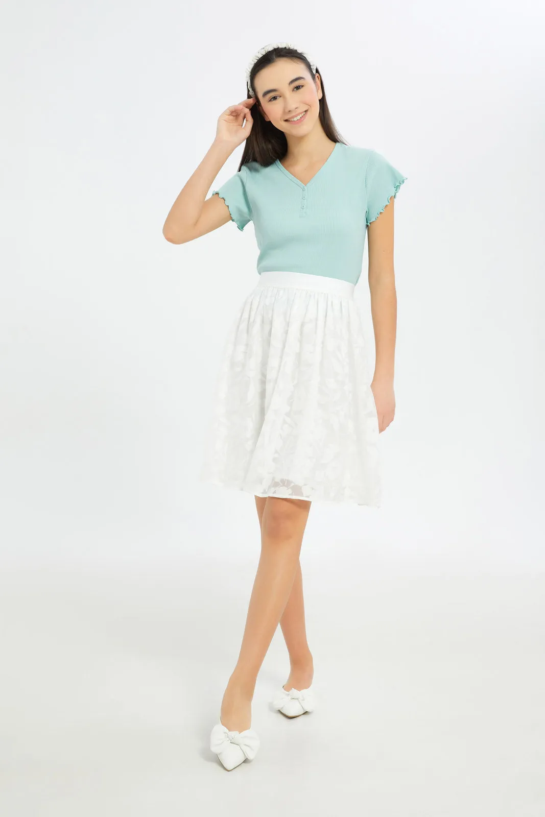 Senior Girls White Dobby Skater Skirt