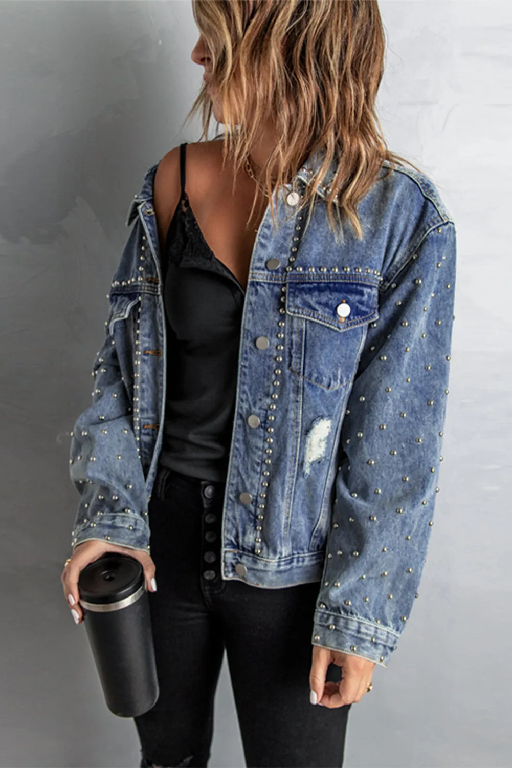 Studded Button Down Demin Jacket