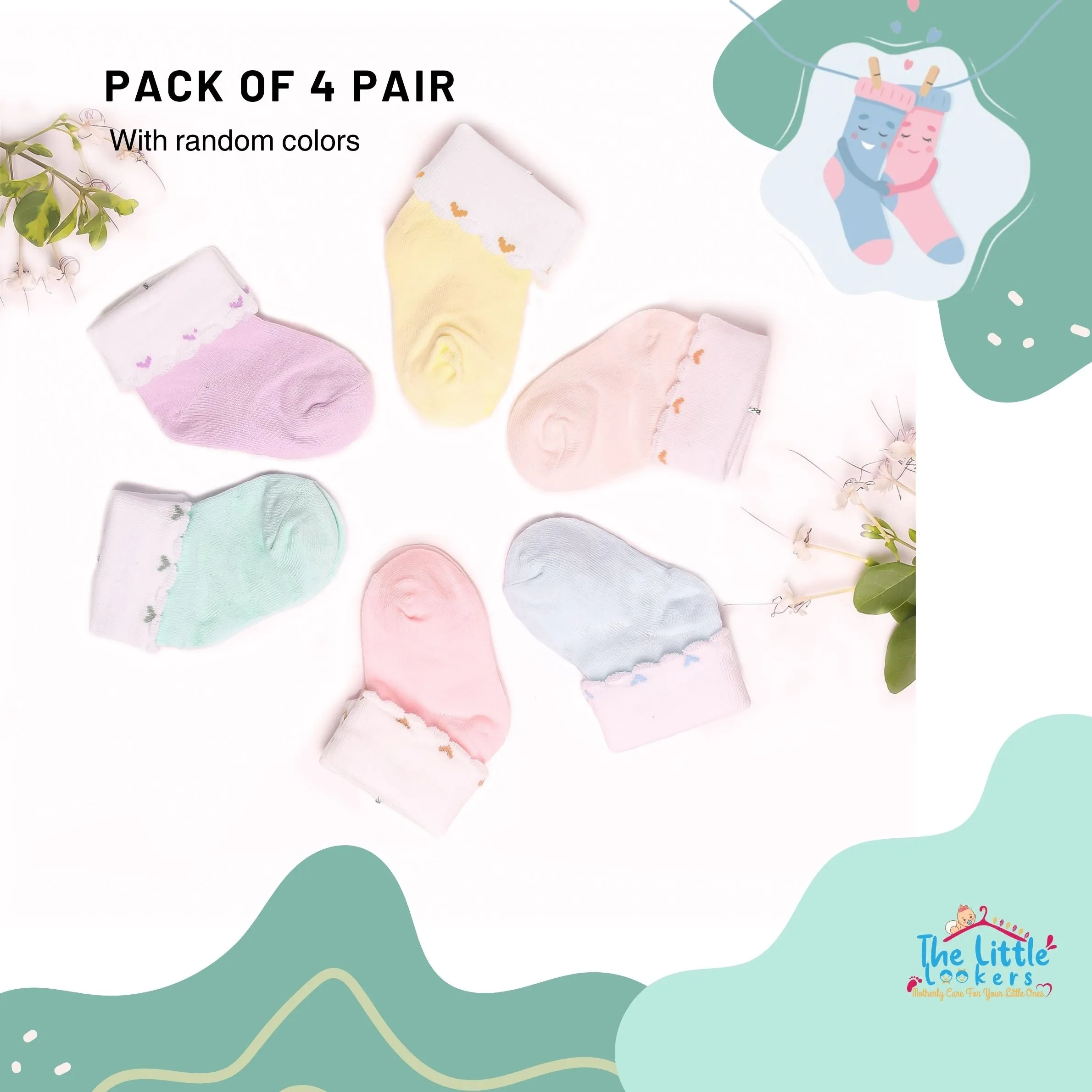 THE LITTLE LOOKERS Cute & Colorful Cotton Baby Frill Socks Set for Baby Boys & Baby Girls (0-3 Months) Frill Socks