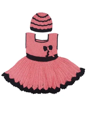 Unique And Beautiful Handmade Crochet Design Frock With Cap For Baby- Violet Red