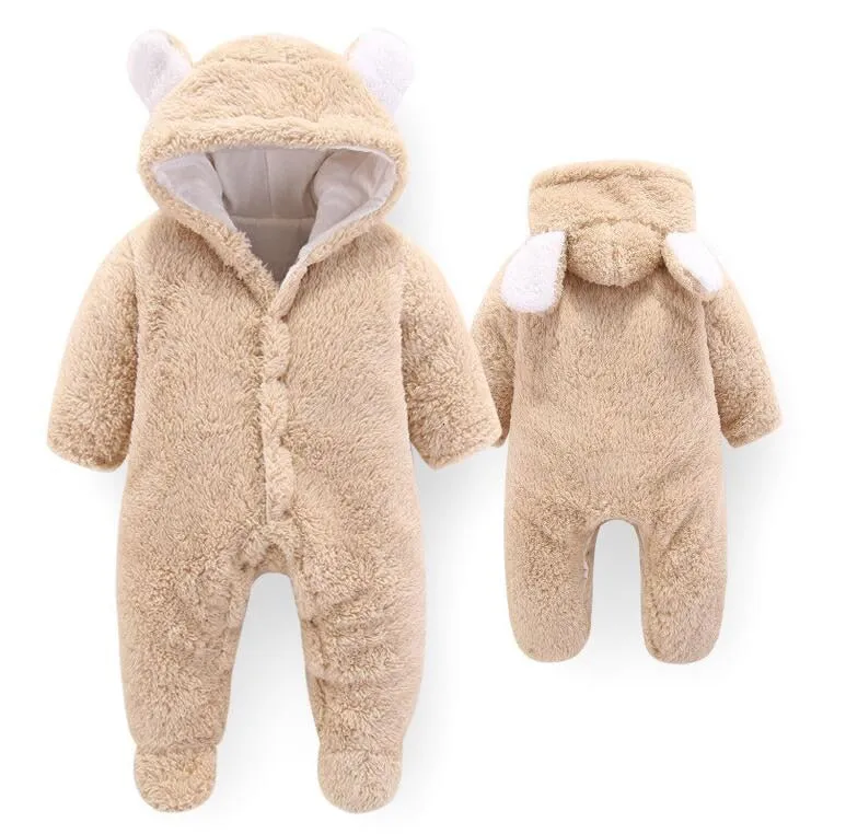 Unisex Cotton Thick Hooded Warm Rompers For Kids