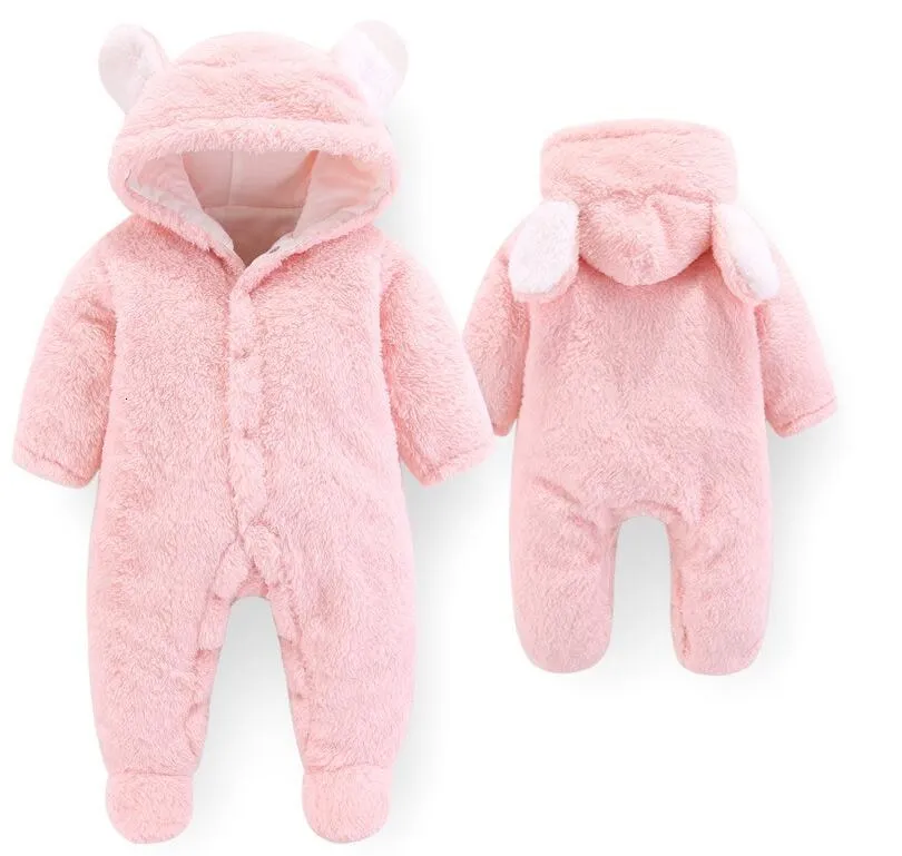 Unisex Cotton Thick Hooded Warm Rompers For Kids