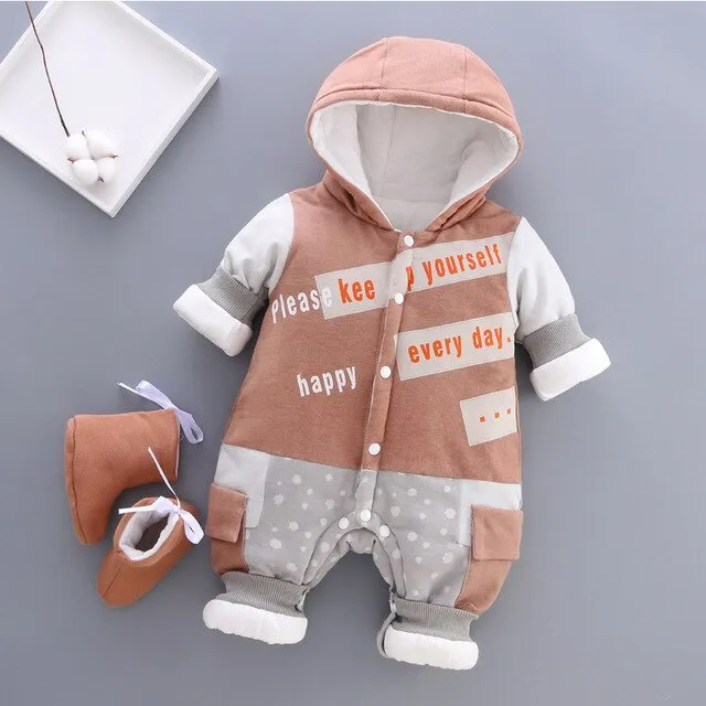 Unisex Cotton Thick Hooded Warm Rompers For Kids