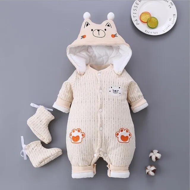 Unisex Cotton Thick Hooded Warm Rompers For Kids