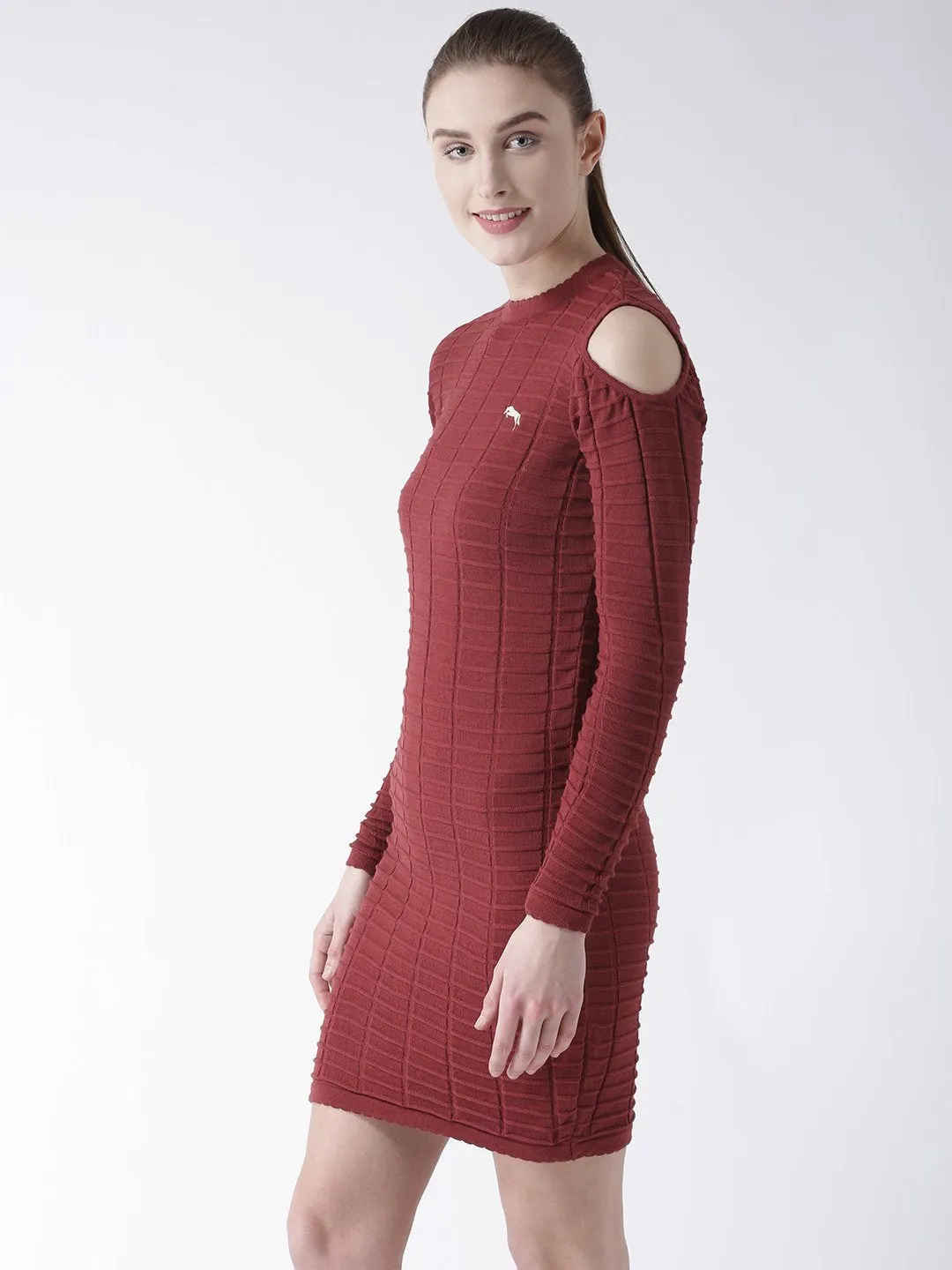 Women Cotton Casual Long Sleeve  Red Winter dress