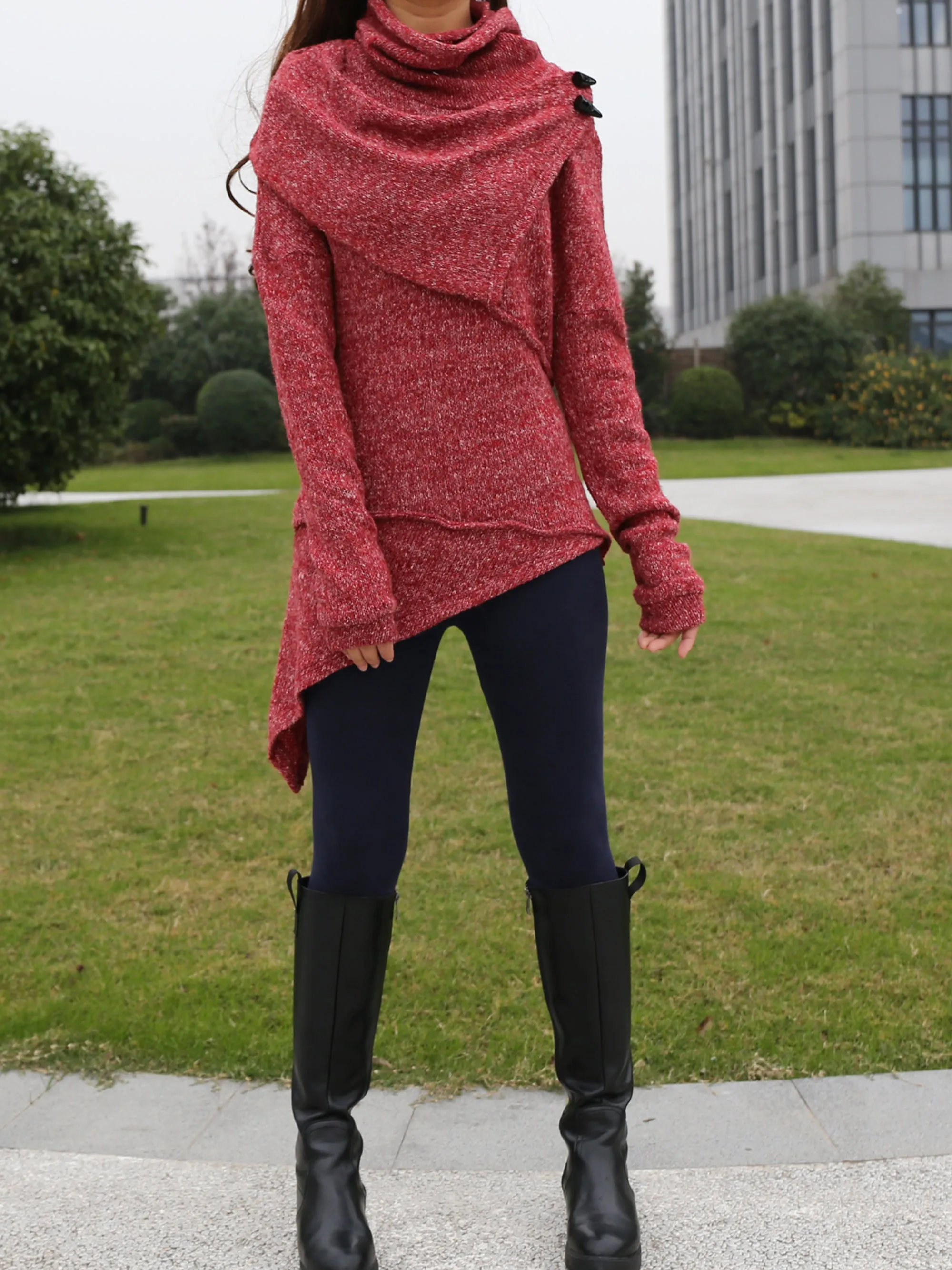 Womens Asymmetrical Pullover Sweater/Tunic Top for Leggings/Knit Tunic top/ Long Sleeve Top(Y1653)