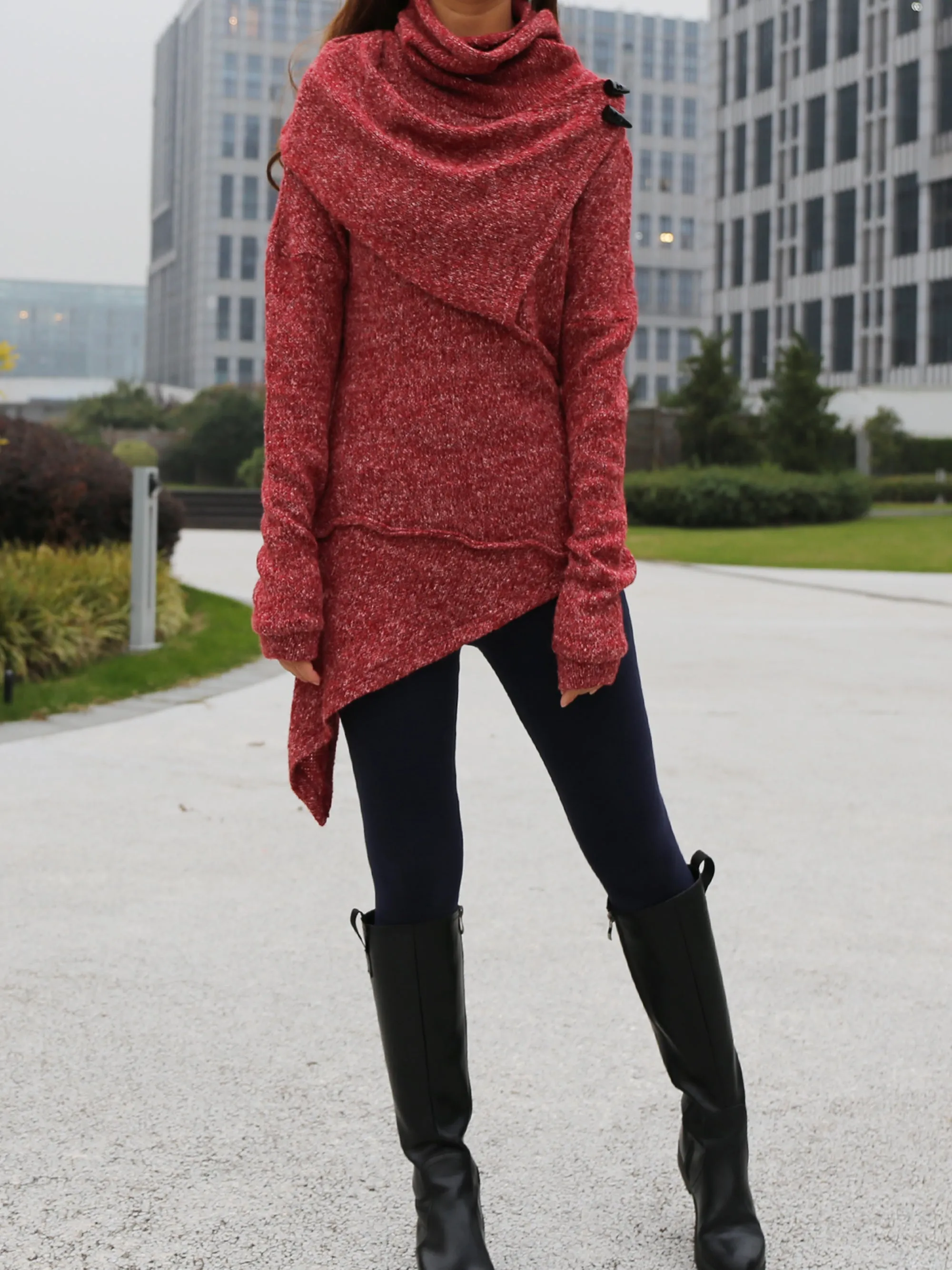 Womens Asymmetrical Pullover Sweater/Tunic Top for Leggings/Knit Tunic top/ Long Sleeve Top(Y1653)