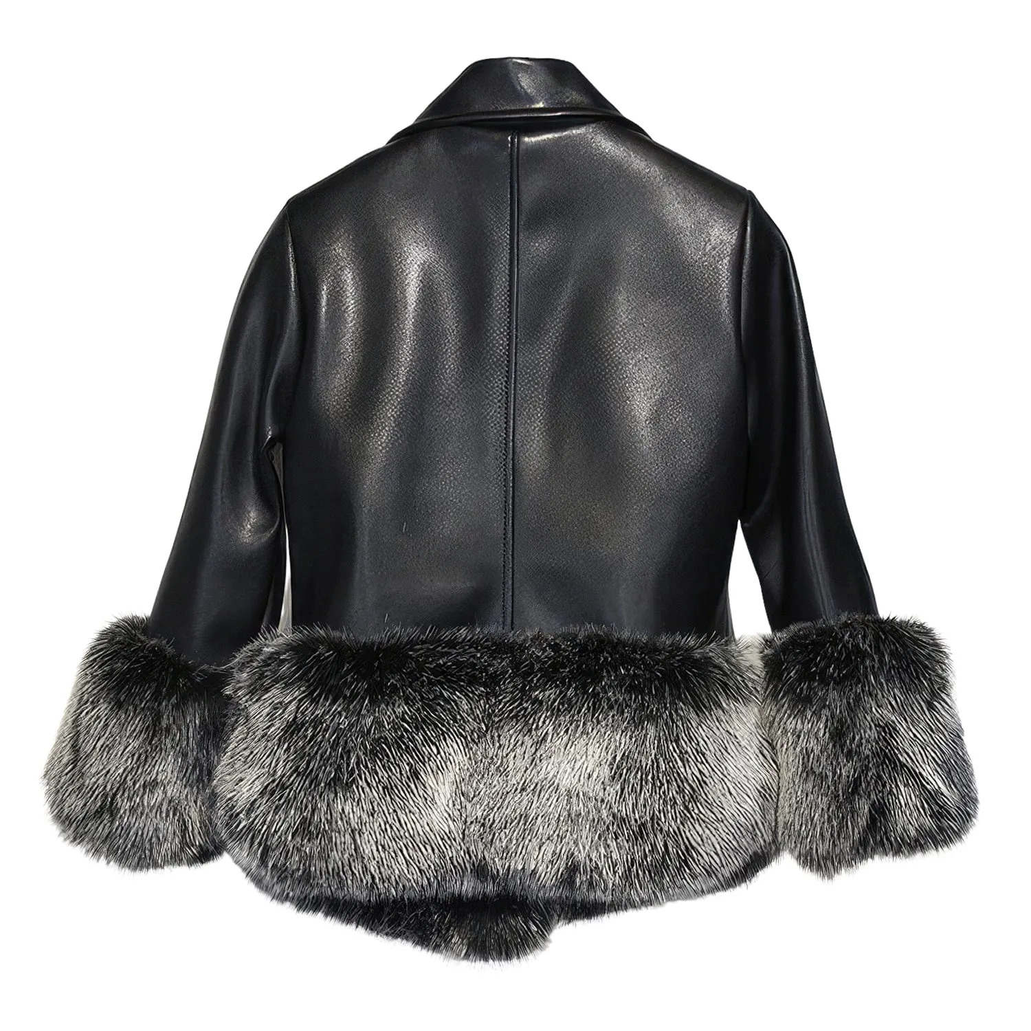 Women’s Black Genuine Sheepskin Sherpa Shearling Faux Fur Cuffs Fashionable Casual Classic Winter Warm Slim Fit Leather Jacket