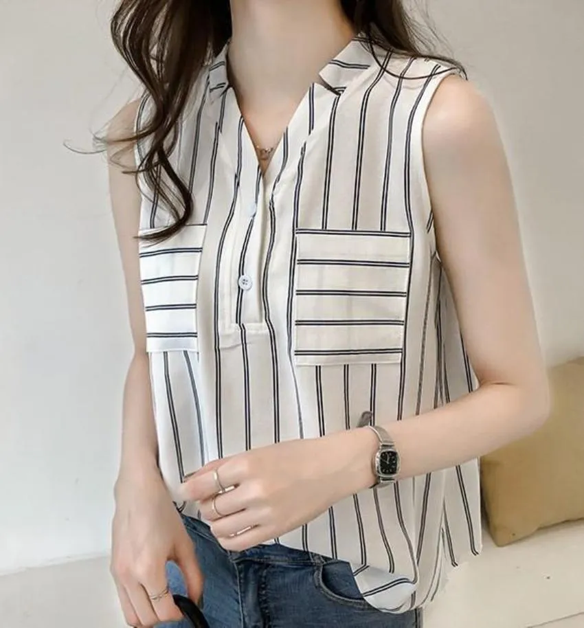 Womens V Neck Sleeveless Blouse