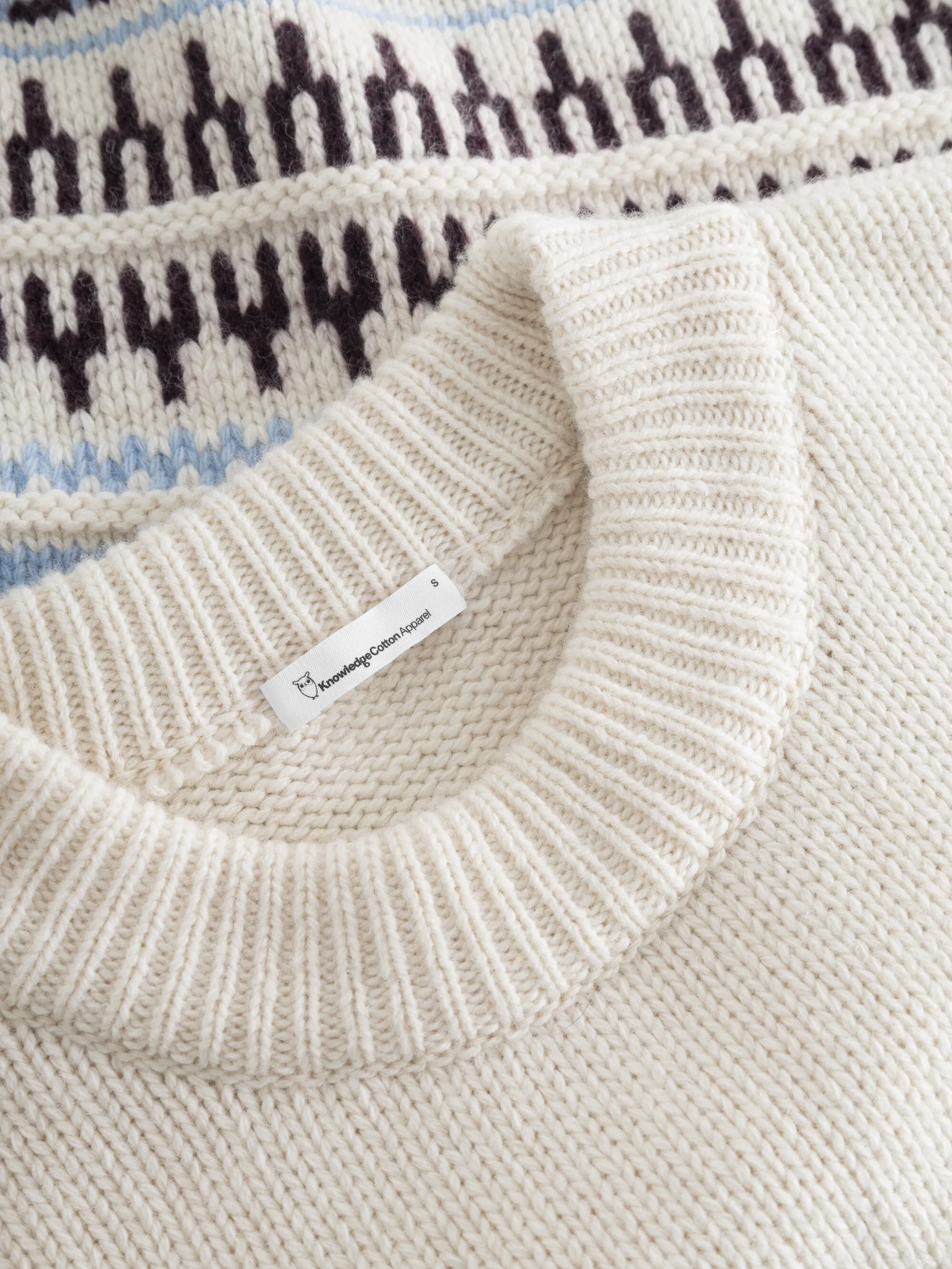 Wool pattern boxy crew neck - White stripe