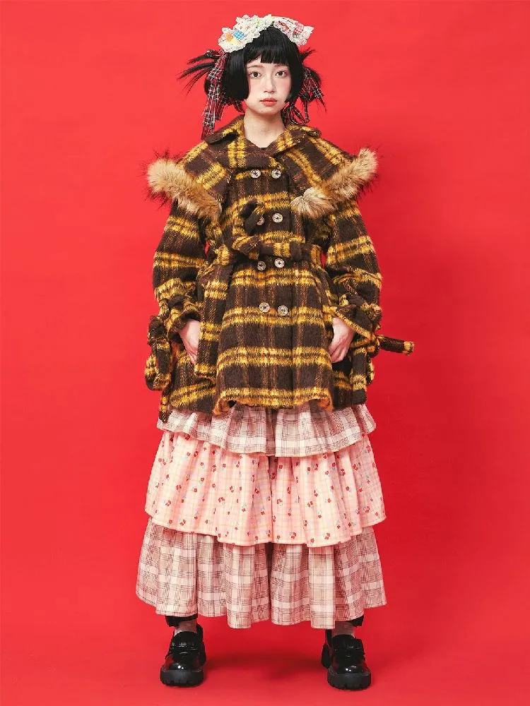 Yellow Plaid Tweed Thick Coat【s0000005583】