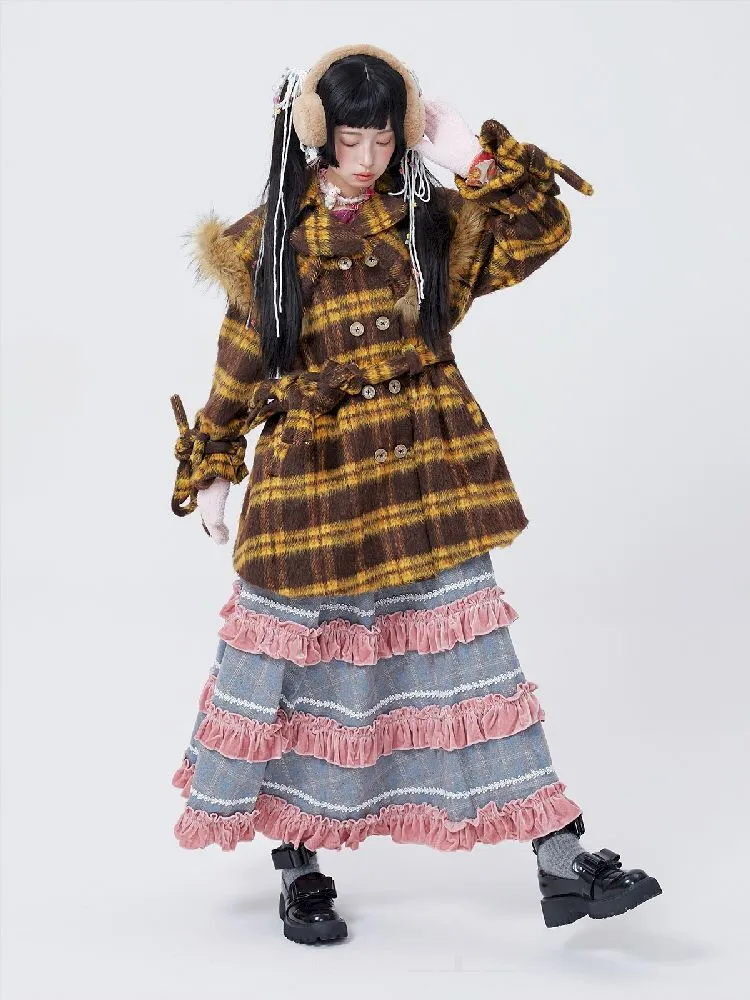 Yellow Plaid Tweed Thick Coat【s0000005583】