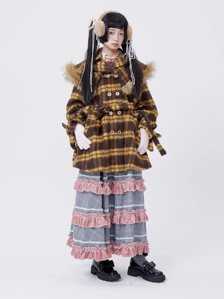 Yellow Plaid Tweed Thick Coat【s0000005583】