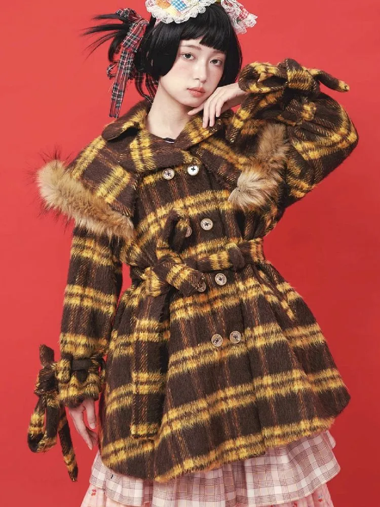 Yellow Plaid Tweed Thick Coat【s0000005583】