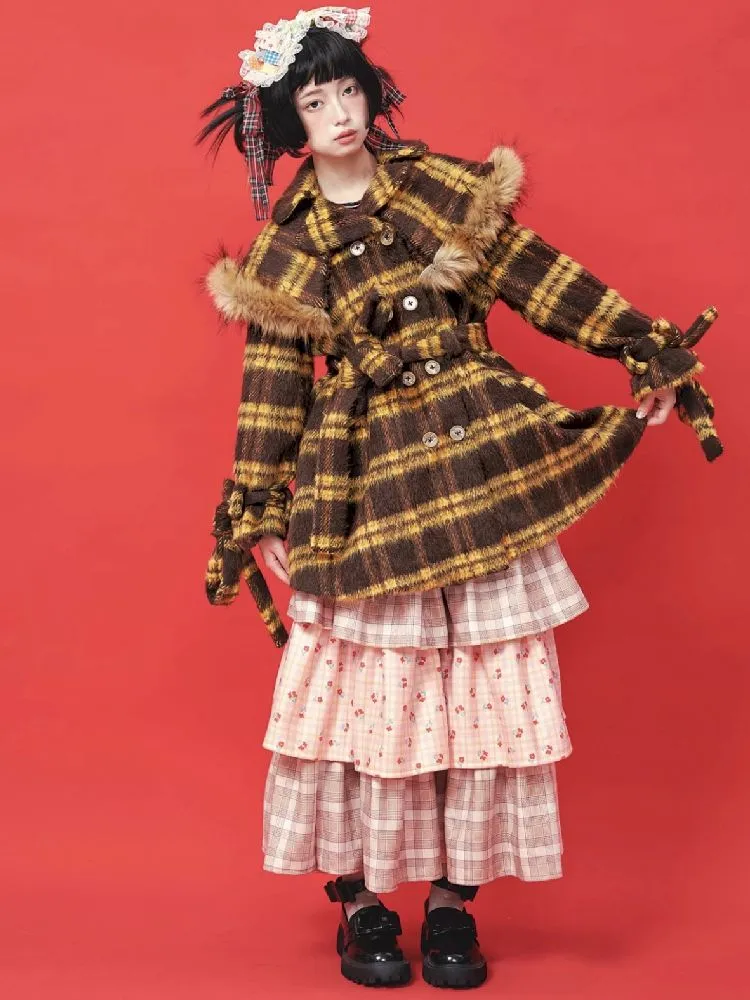 Yellow Plaid Tweed Thick Coat【s0000005583】