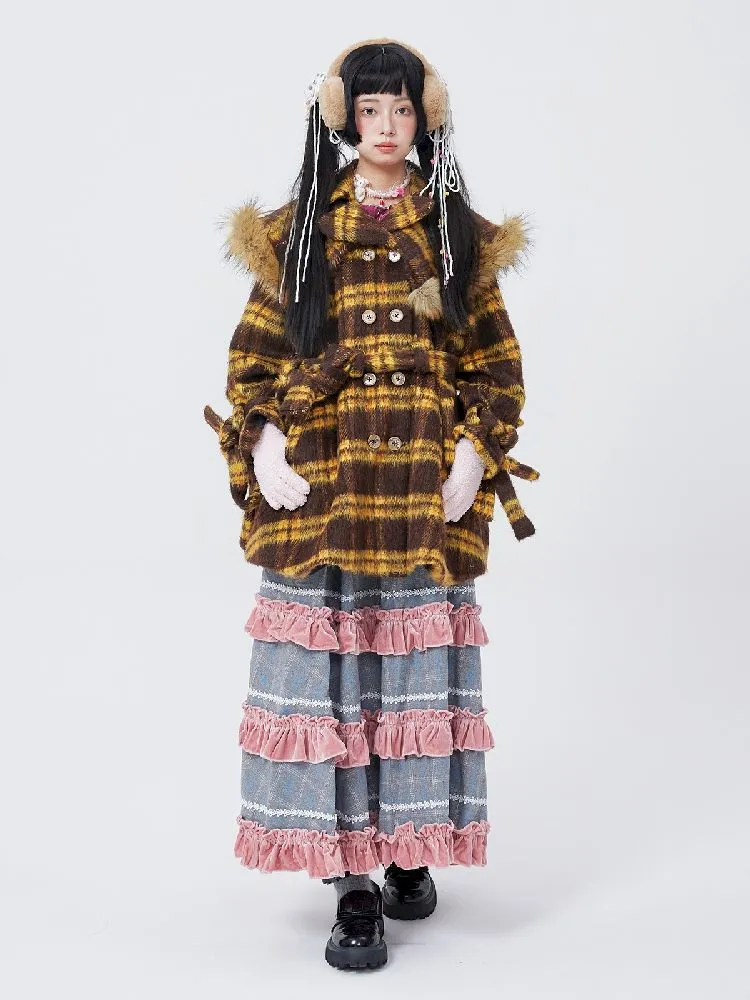 Yellow Plaid Tweed Thick Coat【s0000005583】