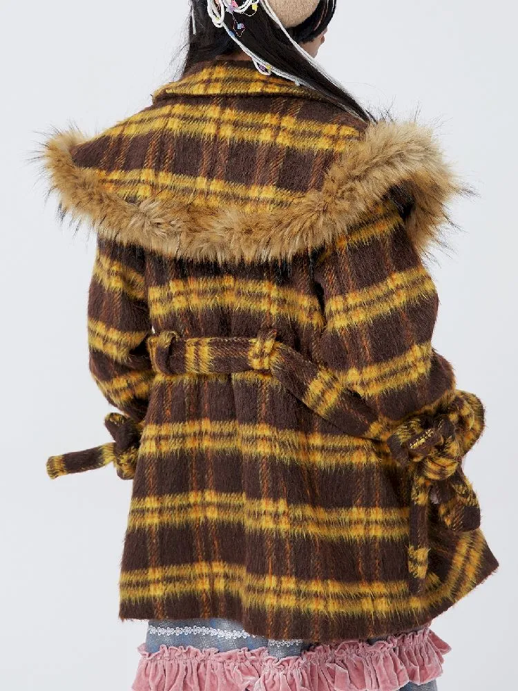 Yellow Plaid Tweed Thick Coat【s0000005583】